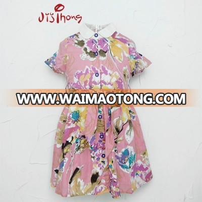 Korean designing cotton girls dress with collar