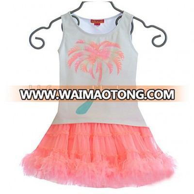 Fashion beautiful lace pink flower girls summer cotton dresses